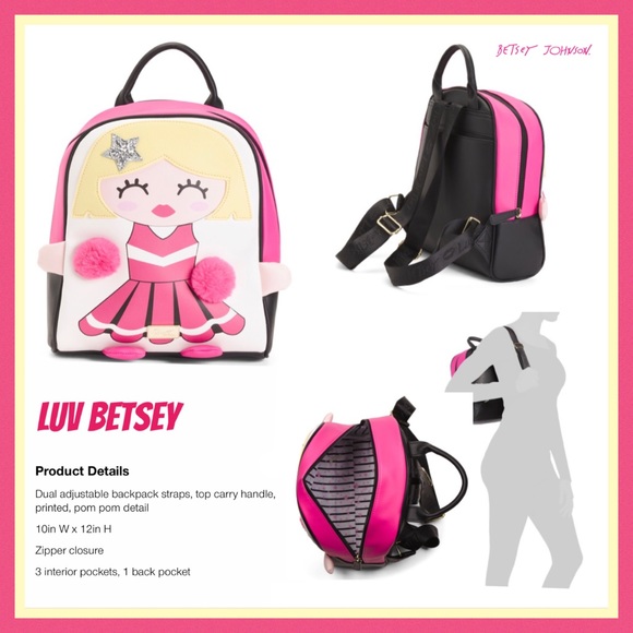 Luv Betsey Johnson Cheerleader Girl Pink Backpack - Picture 2 of 14